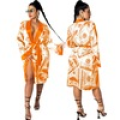 LEVEL S390012 Womens Satin Sexy Money Printed Satin Robes For Women Sleepwear